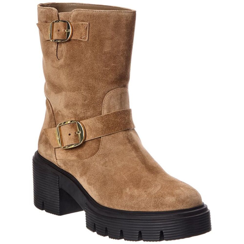Stuart Weitzman Soho Moto Suede Bootie, Brown